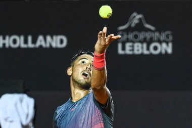 Rio, Brezilya - 19 Şubat 2024: Rio Open 2024 ATP 500, Rio de Janeiro Jokey Kulübü 'nde Cameron Norrie (GBR) ile eşleşen Hugo Dellien (BOL)
