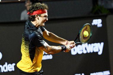 Rio, Brezilya - 19 Şubat 2024: Rio Open 2024 ATP 500 'den Alejandro TABILO (CHI) karşısında Thiago Seyboth (BRA) oyuncusu, Rio de Janeiro Jokey Kulübü' nde