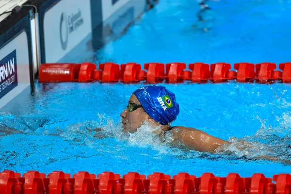 Santiago, Şili, 25 Ekim 2023, Bruna Monteiro Leme (BRA) 2023 Pan Amerikan Oyunları 'nda Kadınlar 200 metre Bireysel Karışıklık sırasında