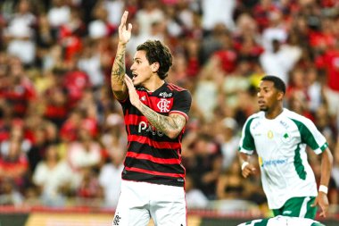 Rio, Brezilya - 20 Şubat 2024, Maracana Stadyumu 'nda oynanan 09. Carioca Şampiyonası' nda, Flamengo-Boavista maçında Pedro oyuncusu