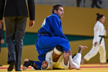 Santiago, Şili, 28 Ekim 2023, Juan Postigos (PER) - Julien Frascadore (CAN) - 2023 Pan Amerikan Oyunları 'nda erkekler -66 kilo