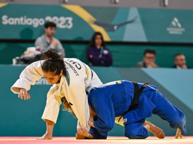 Santiago, Şili, 28 Ekim 2023, Judith Gonzalez (CHI) - Judo sırasında Agustina Lahiton (ARG) - Kadınlar -52 kilo - 2023 Pan Amerikan Oyunları 'nda