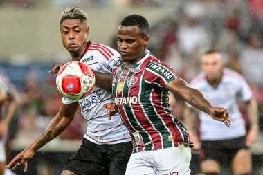 Rio, Brezilya - Mart 09, 2024, John Arias Fluminense ile Flamengo arasındaki maçta Maracana Stadyumu 'nda Carioca Şampiyonası yarı finalinde
