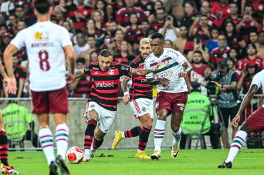 Rio, Brezilya - Mart, 16 2024, Everton cebolinha, Maracana Stadyumu 'nda oynanan yarı final karşılaşmasında Flamengo ile Fluminense arasındaki maçta