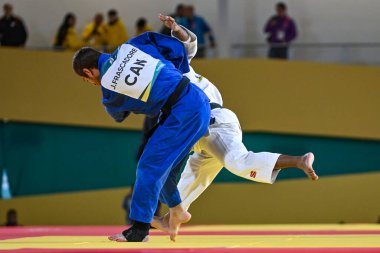 Santiago, Şili, 28 Ekim 2023, Juan Postigos (PER) - Julien Frascadore (CAN) - 2023 Pan Amerikan Oyunları 'nda erkekler -66 kilo