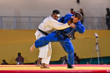 Santiago, Şili, 28 Ekim 2023, Juan Postigos (PER) - Julien Frascadore (CAN) - 2023 Pan Amerikan Oyunları 'nda erkekler -66 kilo