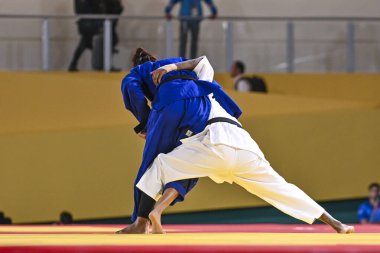 Santiago, Şili, 28 Ekim 2023, Rafaela Silva (BRA) - Judo sırasında Maria Villalba (COL) - Kadınlar -57 kilo - 2023 Pan Amerikan Oyunları 'nda
