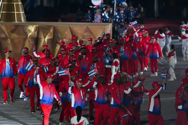 stock image Santiago, Chile - October 20, 2023, Opening ceremony of the 2023 Pan American Games at the Julio Mariinez Pradanos National Stadium, entry of athletes from Cuba