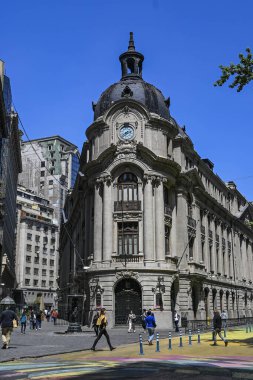 Santiago de Chile şehrinin tarihi manzarası sokakları ve binaları ile