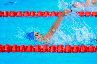 Santiago, Şili, 25 Ekim 2023, Bruna Monteiro Leme (BRA) 2023 Pan Amerikan Oyunları 'nda Kadınlar 200 metre Bireysel Karışıklık sırasında