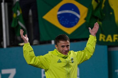 Santiago, Şili, 28 Ekim 2023, Michel Augusto (BRA), altın Johan Rojas (COL), gümüş ve Arath Juarez (MEX), Juan Pablo Ayala (ECU), bronz, judo sırasında - erkekler - 60 kilo Pan Amerikan Oyunları