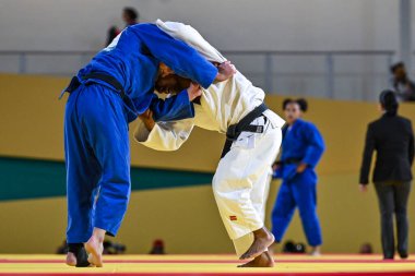 Santiago, Şili, 28 Ekim 2023, Juan Postigos (PER) - Julien Frascadore (CAN) - 2023 Pan Amerikan Oyunları 'nda erkekler -66 kilo