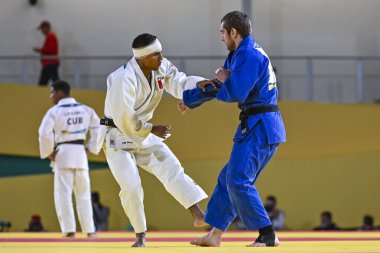 Santiago, Şili, 28 Ekim 2023, Juan Postigos (PER) - Julien Frascadore (CAN) - 2023 Pan Amerikan Oyunları 'nda erkekler -66 kilo