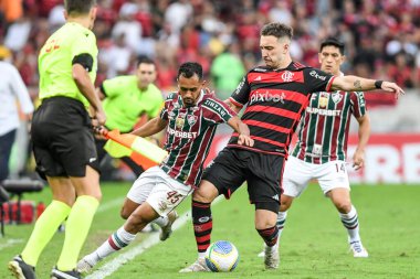 Rio, Brezilya - 23 Haziran 2024: Lima oyuncusu Fluminense ile Flamengo arasındaki maçta Brezilya Şampiyonası, Maracana Stadyumu 'nda 11. tur