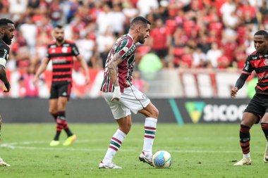 Rio, Brezilya - 23 Haziran 2024: R. Augusto Fluminense ile Flamengo arasındaki maçta Brezilya Şampiyonası, Maracana Stadyumu 'nda 11. raunt