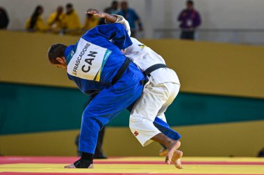 Santiago, Şili, 28 Ekim 2023, Juan Postigos (PER) - Julien Frascadore (CAN) - 2023 Pan Amerikan Oyunları 'nda erkekler -66 kilo