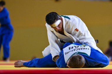 Santiago, Şili, 28 Ekim 2023, Juan Postigos (PER) - Julien Frascadore (CAN) - 2023 Pan Amerikan Oyunları 'nda erkekler -66 kilo