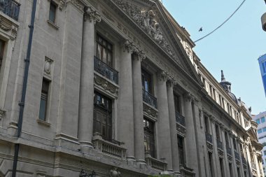 Santiago de Chile şehrinin tarihi manzarası sokakları ve binaları ile