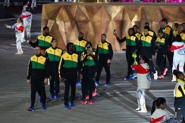 Santiago, Chile - October 20, 2023, Opening ceremony of the 2023 Pan American Games at the Julio Mariinez Pradanos National Stadium, entry of athletes from the Jamaica delegation clipart