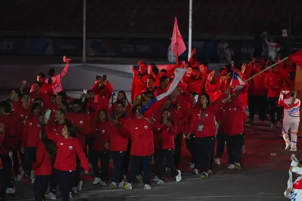 Stock image Santiago, Chile - October 20, 2023, Opening ceremony of the 2023 Pan American Games at the Julio Mariinez Pradanos National Stadium, entry of athletes from Chile delegation