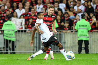 Rio, Brezilya - 28 Temmuz 2024: Maracana Stadyumu 'nda oynanan 20. turda Flamengo x Atletico-GO arasında oynanan maçta Matiaas Vina oyuncusu