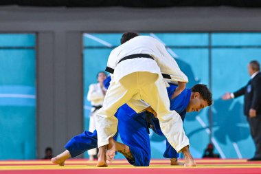 Santiago, Şili, 28 Ekim 2023, Juan Pablo Hernandez (COL) Judo sırasında Willian Lima 'ya karşı - 2023 Pan Amerikan Oyunları' nda erkekler -66 kilo