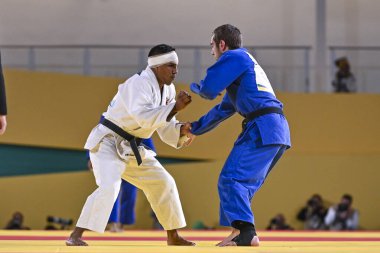 Santiago, Şili, 28 Ekim 2023, Juan Postigos (PER) - Julien Frascadore (CAN) - 2023 Pan Amerikan Oyunları 'nda erkekler -66 kilo