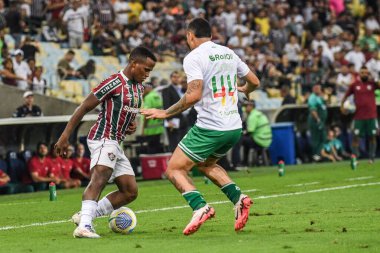 Rio, Brezilya - Ağustos 07 2024: Jhon Arias ve Mandaca Brezilya Kupası 'nda Fluminense x Juventude arasında oynanan maçta Maracana Stadyumu' nda oynanan 16.