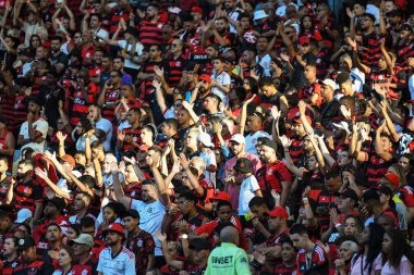 Rio, Brezilya - 11 Ağustos 2024: Brezilya Maracana Stadyumu 'nda oynanan 22' nci turda Flamengo x Palmeiras arasındaki maçta taraftarlar