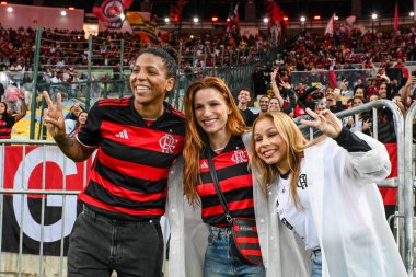 Rio, Brezilya - 25 Ağustos 2024: Rebeca, Flavia Saraiva ve Rafaela Brezilya Şampiyonası 'nda Bragantino x Flamengo arasında oynanan maçta, Maracana Stadyumu' nda 24.