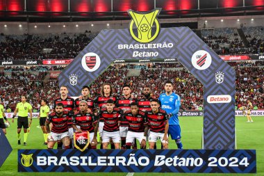 Rio, Brezilya - 29 Eylül 2024: Brezilya Şampiyonası 'nda Flamengo x Athletico-PR arasındaki maçta oynayan takım oyuncuları, Maracana Stadyumu' nda 27.
