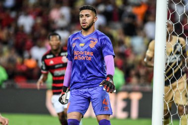 Rio, Brezilya - 29 Eylül 2024: Brezilya Maracana Stadyumu 'nda oynanan 27. turda Flamengo x Athletico-PR arasındaki maçta Mycael oyuncusu