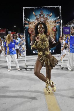 Rio, Brezilya, 16 Şubat 20245 - Akademicos de Niteroi Samba Okulu provası sırasında Sambodromo 'da 2025 Karnavalı hazırlıkları sırasında ilham perisi