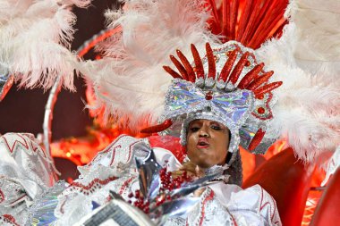 Rio, Brezilya - 3 Mart 2025: Sapucai Caddesi 'ndeki Rio de Janeiro şehrinde düzenlenen karnaval sırasında, özel grup Salgueiro samba okulunun geçit töreni