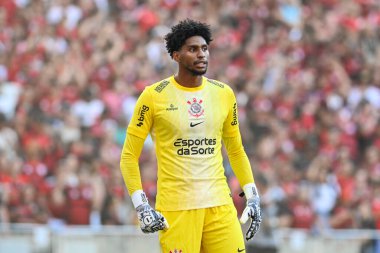 Rio, Brezilya - Abril 27, 2025: Hugo Souza oyuncusu Flamengo x Corinthians arasında oynanan maçta Maracana Stadyumu 'nda Brezilya Şampiyonası' nın 6rd.
