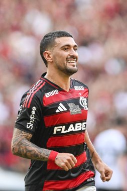 Rio, Brezilya - Abril 27, 2025: De Arrascaeta oyuncusu Flamengo x Corinthians arasında oynanan maçta Maracana Stadyumu 'nda düzenlenen Brezilya Şampiyonası' nın 6rd.