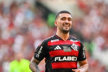 Rio, Brezilya - Abril 27, 2025: De Arrascaeta oyuncusu Flamengo x Corinthians arasında oynanan maçta Maracana Stadyumu 'nda düzenlenen Brezilya Şampiyonası' nın 6rd.