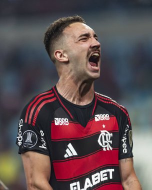 Rio de Janeiro, Brezilya - 15 Mayıs 2025: Leo Ortiz Flamengo (BRA) ile LDU (QUI) arasında Maracana Stadyumu 'nda oynanan futbol maçında