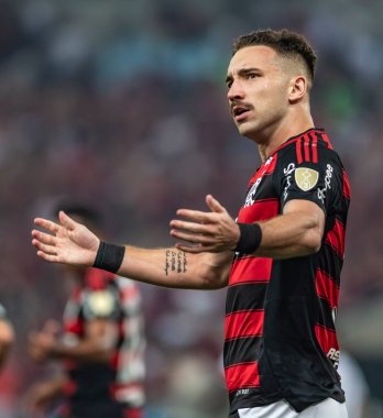Rio de Janeiro, Brezilya - 15 Mayıs 2025: Leo Ortiz Flamengo (BRA) ile LDU (QUI) arasında Maracana Stadyumu 'nda oynanan futbol maçında