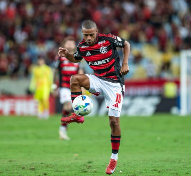 Rio de Janeiro, Brezilya - 15 Mayıs 2025: Flamengo (BRA) ile LDU (QUI) arasında Maracana Stadyumu 'nda oynanan futbol karşılaşmasında Plata oyuncusu