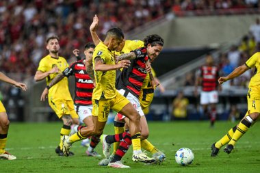 Rio de Janeiro, Brezilya - 28 Mayıs 2025, Pedro Flamengo ve Deportivo Tachira 'ya karşı oynanan maçta 2025 Libertadores Kupası için Maracana Stadyumu' nda