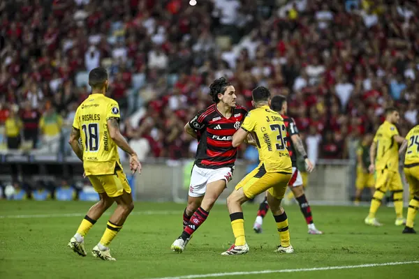 Rio de Janeiro, Brezilya - 28 Mayıs 2025, Pedro Flamengo ve Deportivo Tachira 'ya karşı oynanan maçta 2025 Libertadores Kupası için Maracana Stadyumu' nda