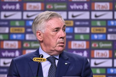 Rio, Brezilya - 25 Ağustos 2025: Koç Carlo Ancelotti Dünya Kupası elemeleri için Şili ve Bolivya 'ya karşı takımını açıkladı. 23 oyuncu Şilililer ve Bolivyalılarla karşılaşacak.