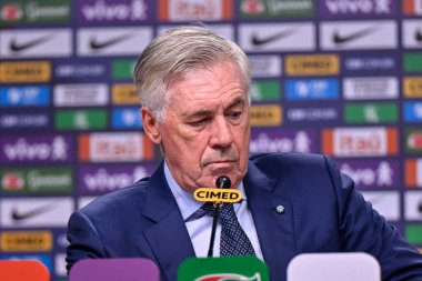 Rio, Brezilya - 25 Ağustos 2025: Koç Carlo Ancelotti Dünya Kupası elemeleri için Şili ve Bolivya 'ya karşı takımını açıkladı. 23 oyuncu Şilililer ve Bolivyalılarla karşılaşacak.