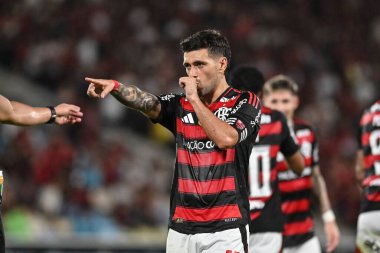 Rio, Brezilya - 24 Ağustos 2025: De Arrascaeta oyuncusu Flamengo x Vitoria arasında oynanan maçta Maracana Stadyumu 'nda oynanan Brezilya Şampiyonası' nın 21. turunda