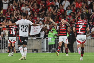 Rio, Brezilya - 24 Ağustos 2025: Maracana Stadyumu 'nda oynanan Flamengo x Vitoria maçında Pedro oyuncusu