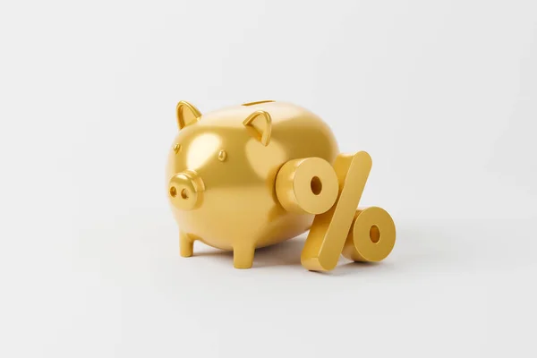 Gold Color Percentage Icon Piggy Bank White Background Illustration — Stock Photo, Image