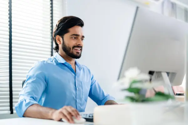 Indian Professional Business Man Businessman Working Computer Using Computer Looking Stock Image