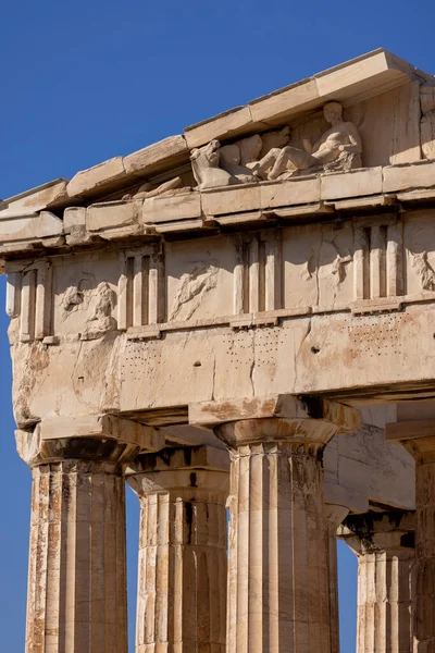 Részletek Parthenon Portico Athén Görögország Templomot Athena Istennőnek Szentelték — Stock Fotó