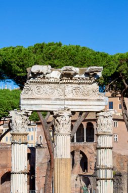 Rome, Italy - October 8, 2020: Forum of Caesar (Foro di Cesare), part of Forum Roman, view of the ruins of Temple of Venus Genetrix